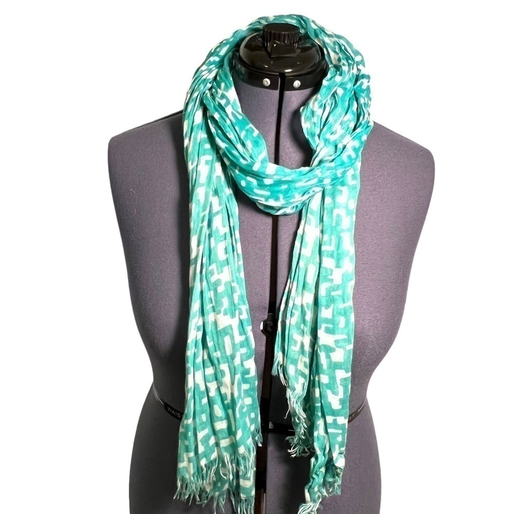 Neck Scarf Green White Geometric